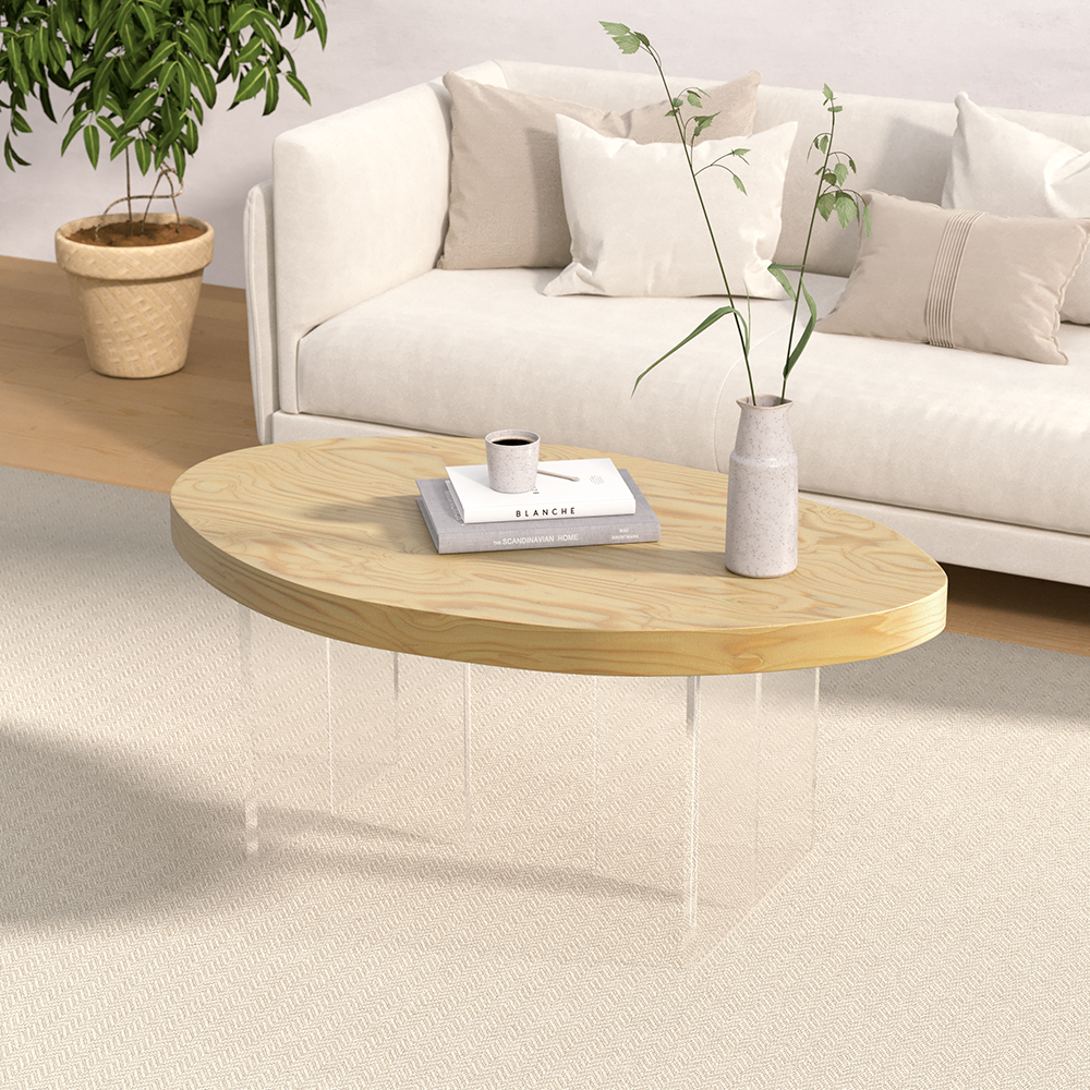 Farmhouse Acrylic Floating Coffee Table Wood Abstract in Natural