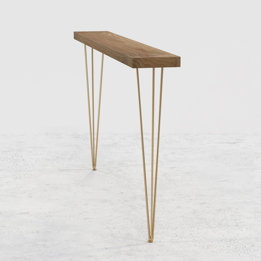 1500mm Rustic Walnut Narrow Rectangle Console Table with Wooden Top Metal Legs Hallway