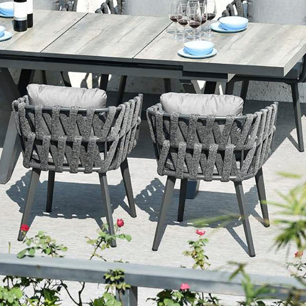 7 Pieces Aluminium Outdoor Dining Set with Extendable Ceramic Table and Woven Armchair