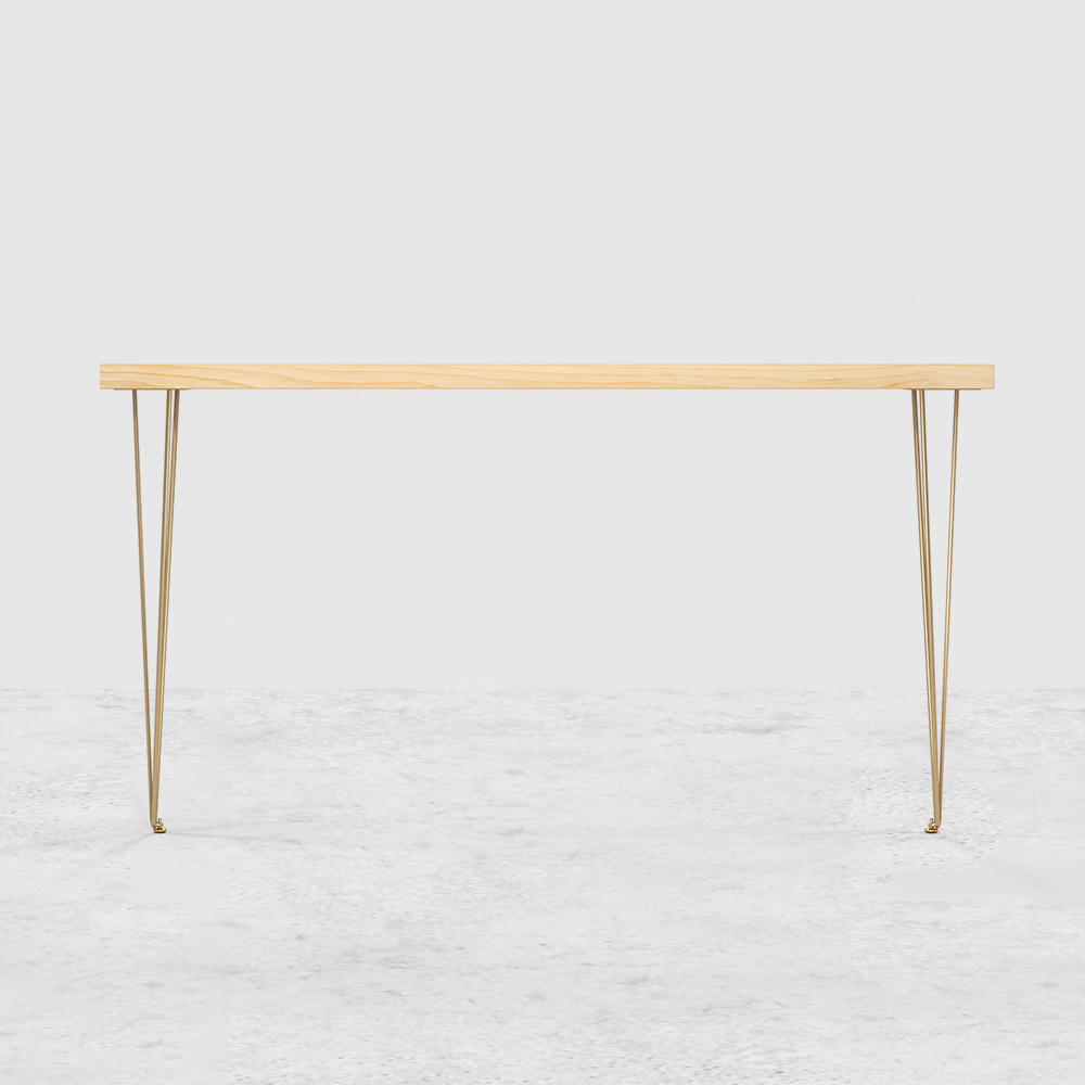 59.1" Rustic Natural Narrow Rectangle Console Table with Wooden Top Metal Legs Entryway