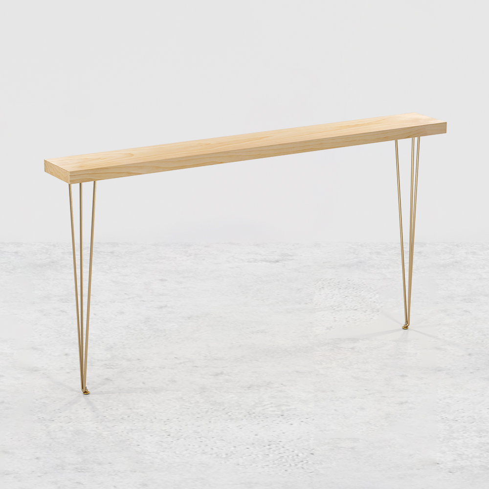 59.1" Rustic Natural Narrow Rectangle Console Table with Wooden Top Metal Legs Entryway