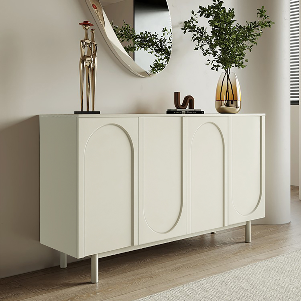1400mm White Arch Sideboard Buffet with 4 Doors Carved Credenza