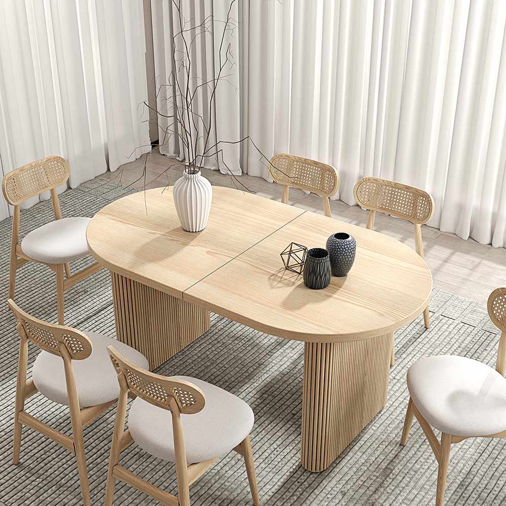 1600mm-2000mm Oval Extendable Dining Table with Butterfly Leaf 8 Seater Natural Oak