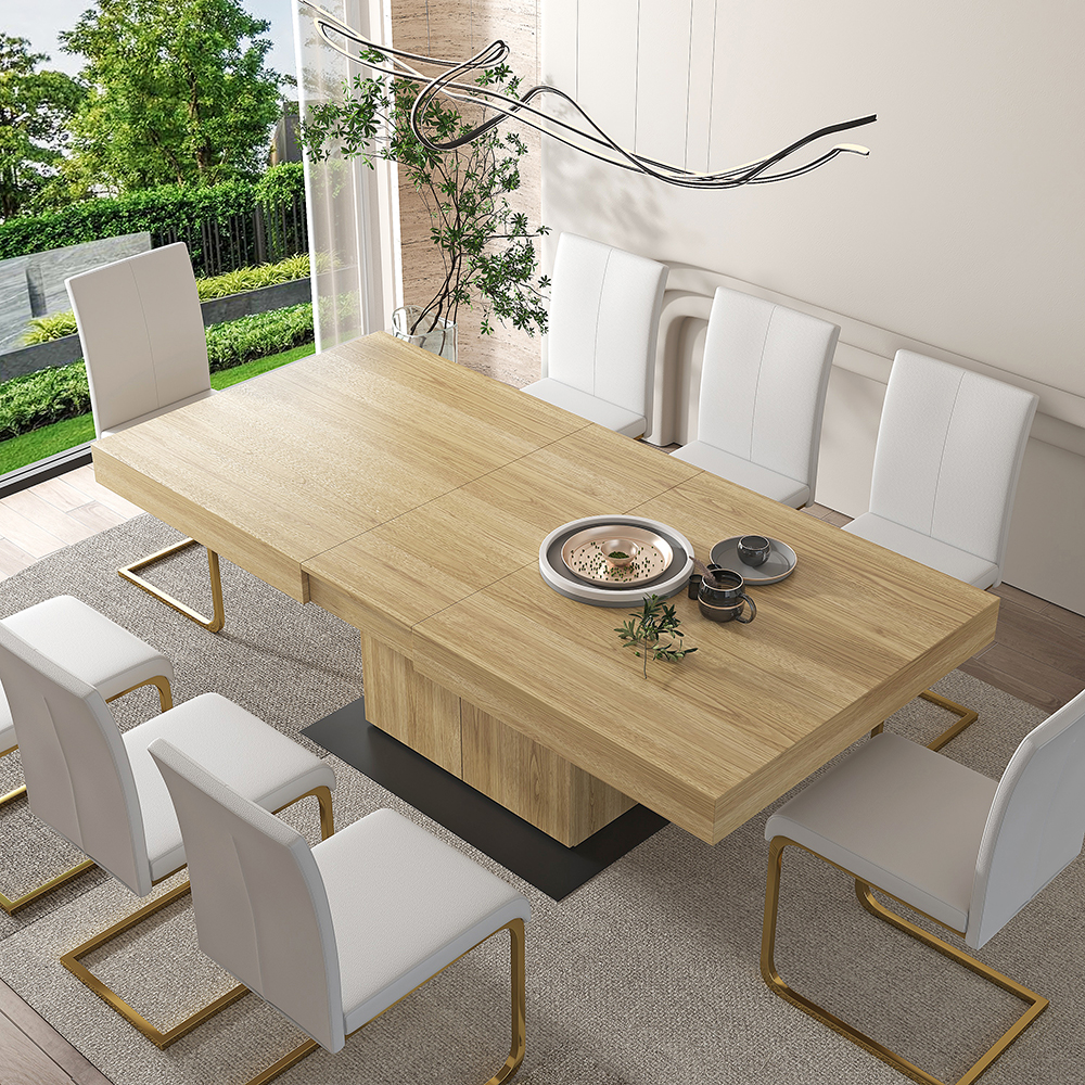 1800mm-2200mm Extendable Dining Table with Storage Rectangle Table for 8 Pedestal Base