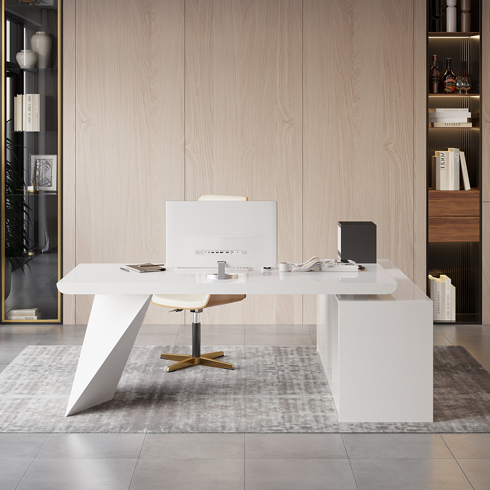 1800mm Modern White Writing Desk with Drawers & Cabinet L-Shap Computer Desk Left Hand