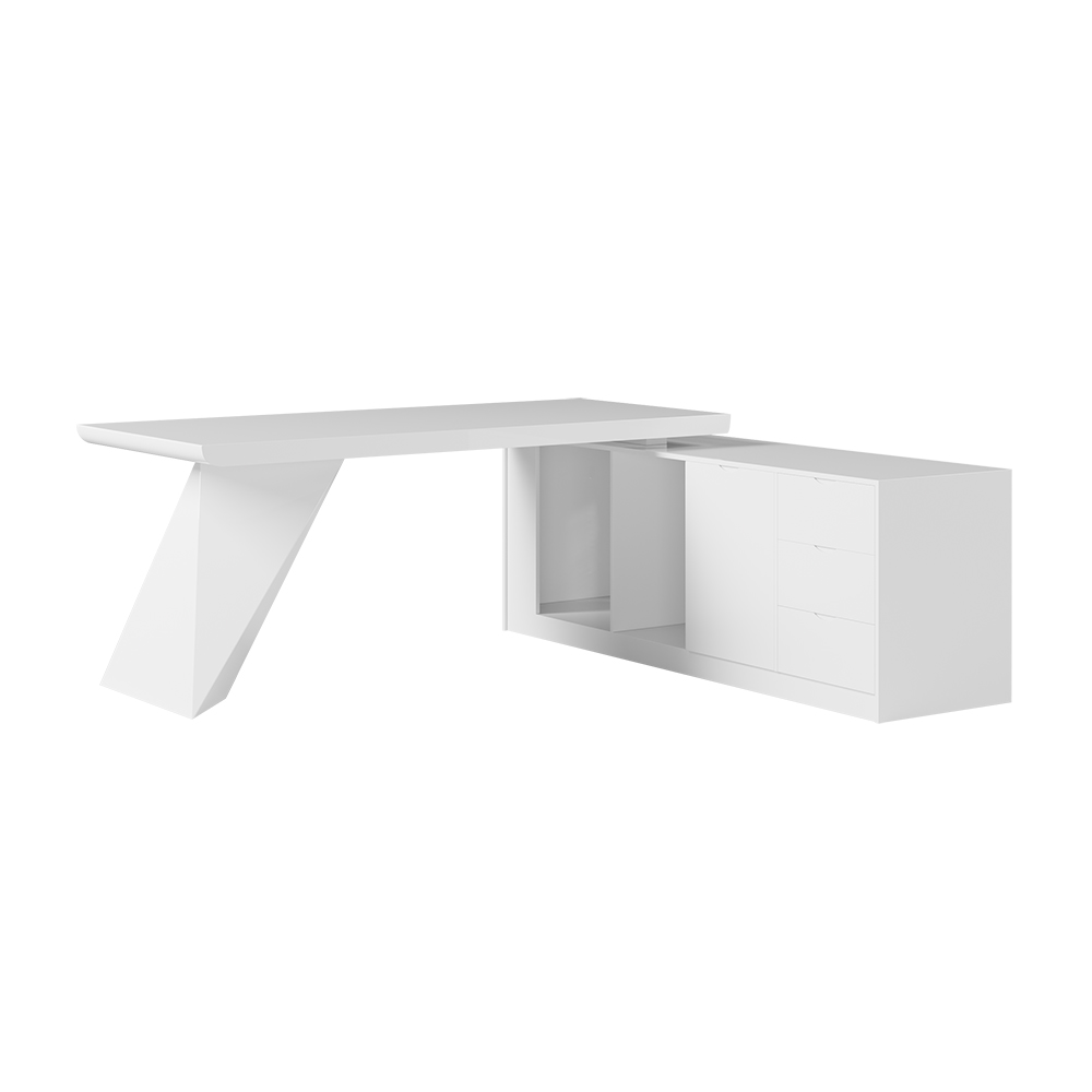 70.9" Modern White LShape Executive Desk Drawers & Large