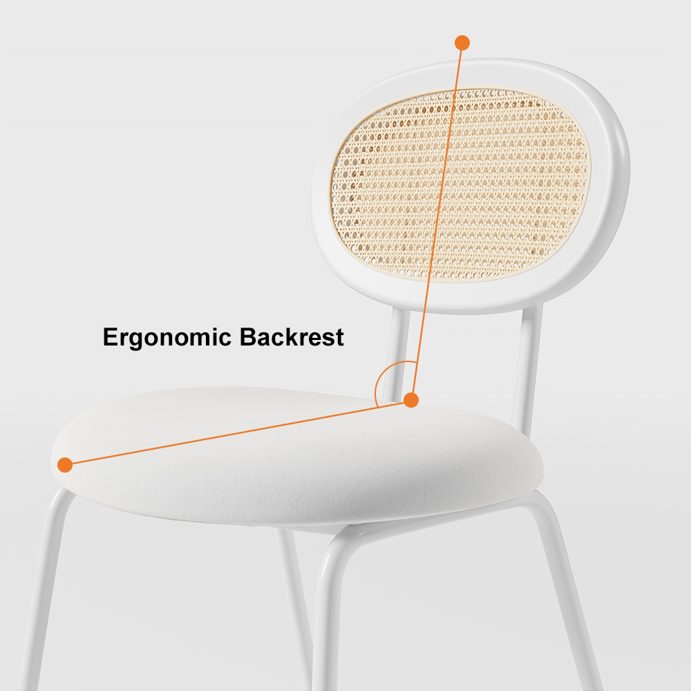 White Velvet Counter Height Stools (Set of 2) with Rattan Back for