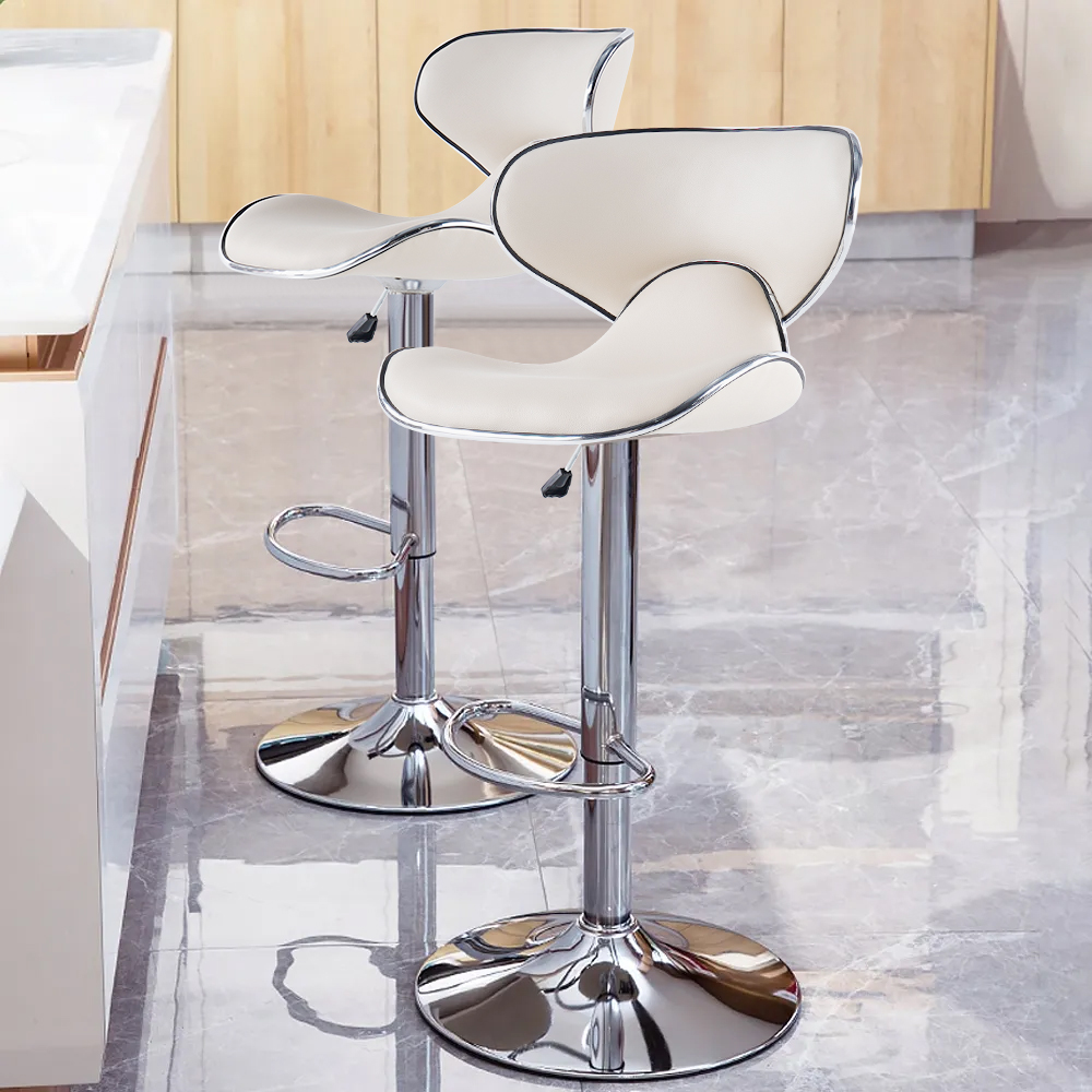 Bar Height Bar Stool White PU Leather Upholstery 810mm Bar Chair with Backrest
