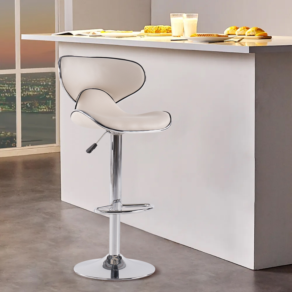 Bar Height Bar Stool White PU Leather Upholstery 810mm Bar Chair with Backrest