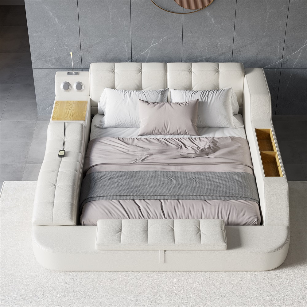 Ultimate Smart Bed King Tufted Upholstered Platform Bed With Massage Storage And Speaker