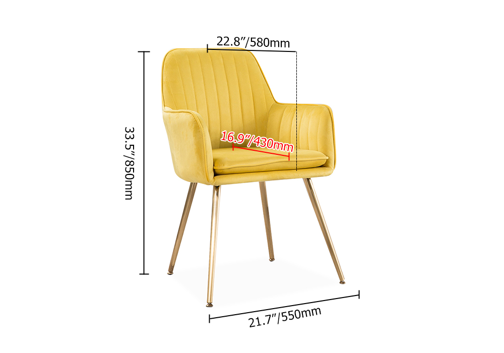 Modern Dining Chair Yellow Velvet Upholstered Dining Chairs With Arms