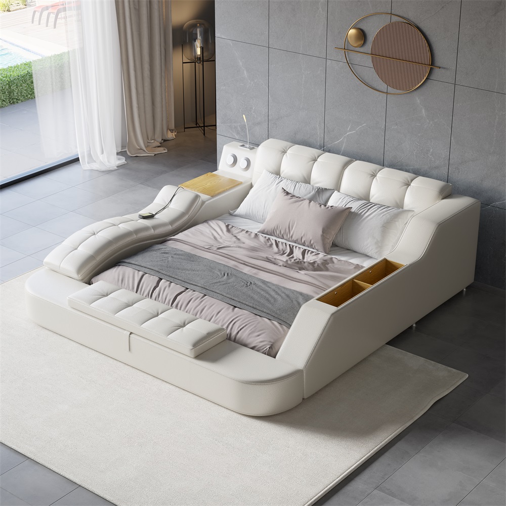 Ultimate Smart Bed King Tufted Upholstered Platform Bed With Massage Storage And Speaker 7409