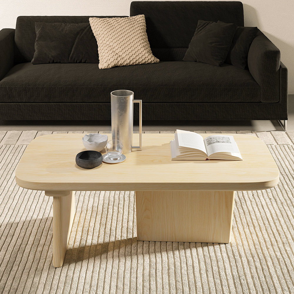 Wood Coffee Table Rectangleshaped in Natural Living Room Furniture
