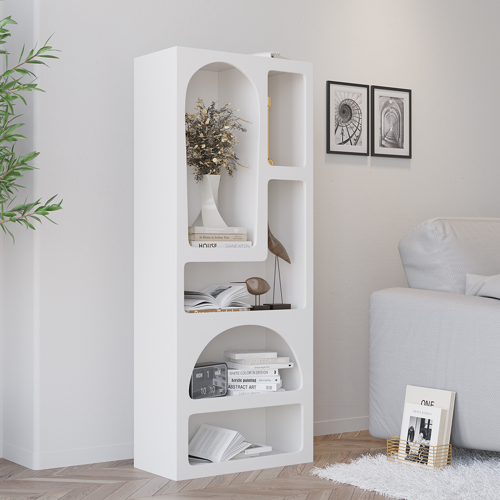 1500mm Art Deco White Arched Bookcase Tall Open Geometric Japandi amazon-bookshelf-bookcase-4-tier-tall-bookcase-industrial-wood
