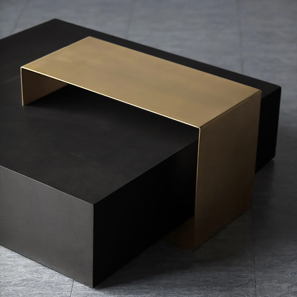 Black Coffee Table in MDF & Metal Rectangle Accent Table Living Room Furniture Homary US
