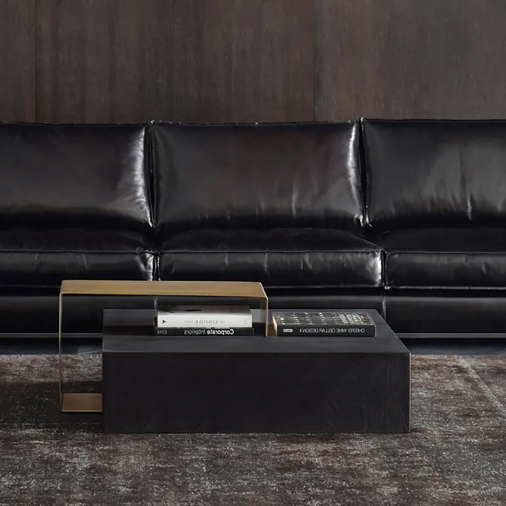 Black Coffee Table in MDF & Metal Rectangle Accent Table Living Room Furniture Homary US