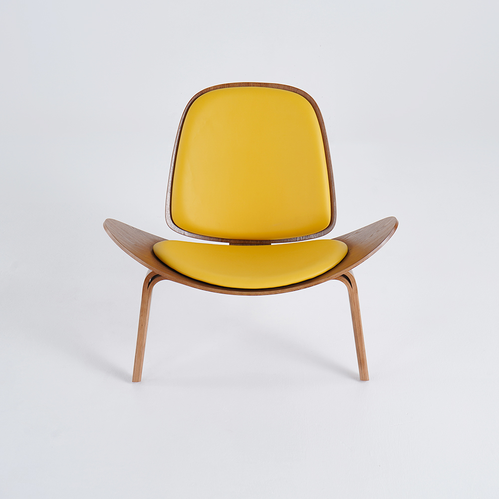 Modern Tripod Yellow Leather Lounge Chair with Single Side in Walnut