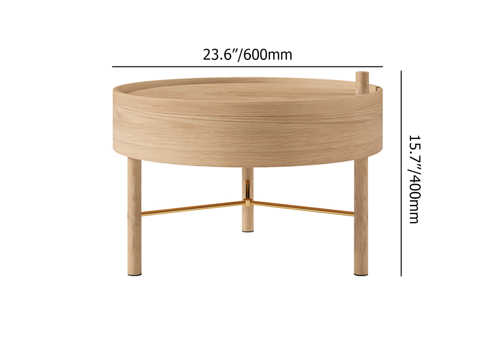 Modern Round Wood Rotating Tray Coffee Table with Storage & Metal Legs in Natural