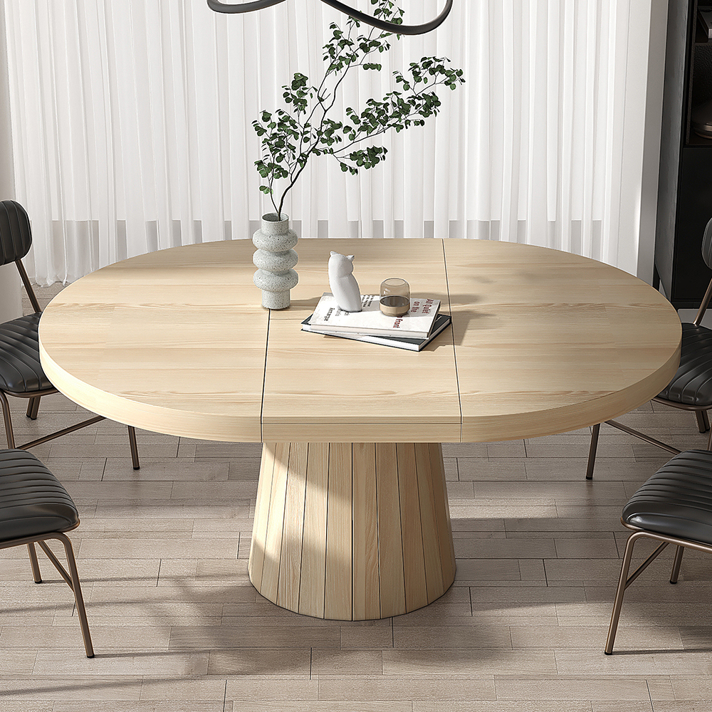 1000mm-1400mm Extendable Dining Table for 6-Seater Natural Oval&Round Table Pedestal