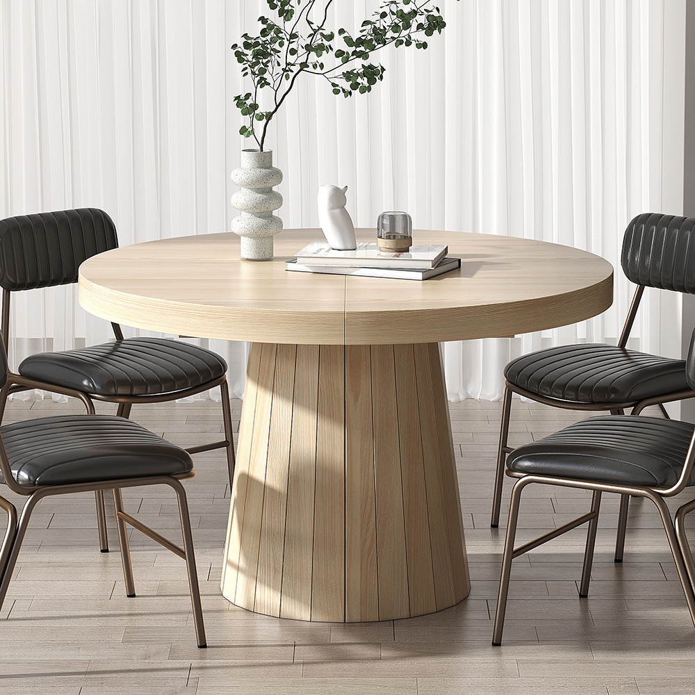 1000mm-1400mm Extendable Dining Table for 6-Seater Natural Oval&Round Table Pedestal