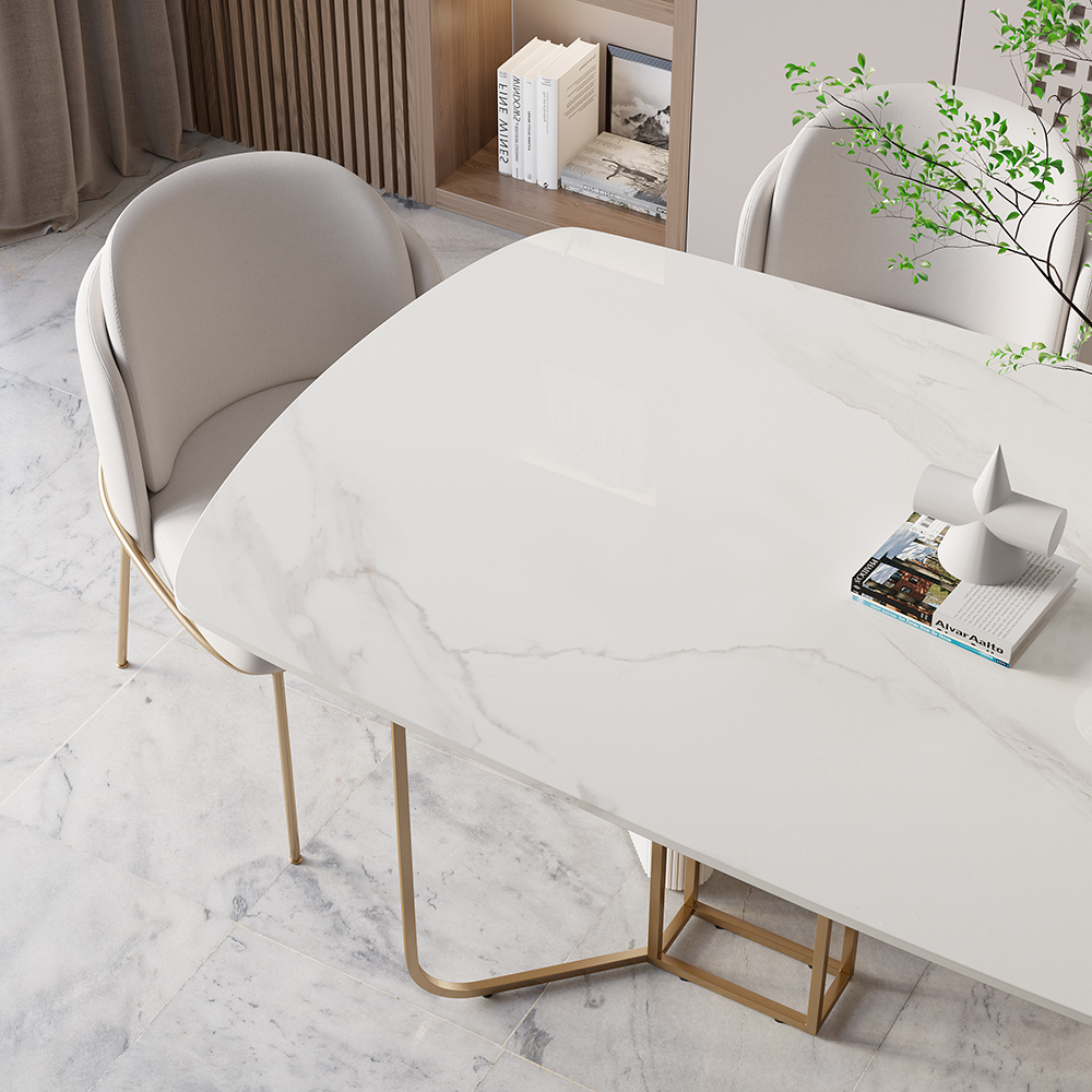 Modern 71" White Faux Marble Dining Table 8 Seater Rectangular Table