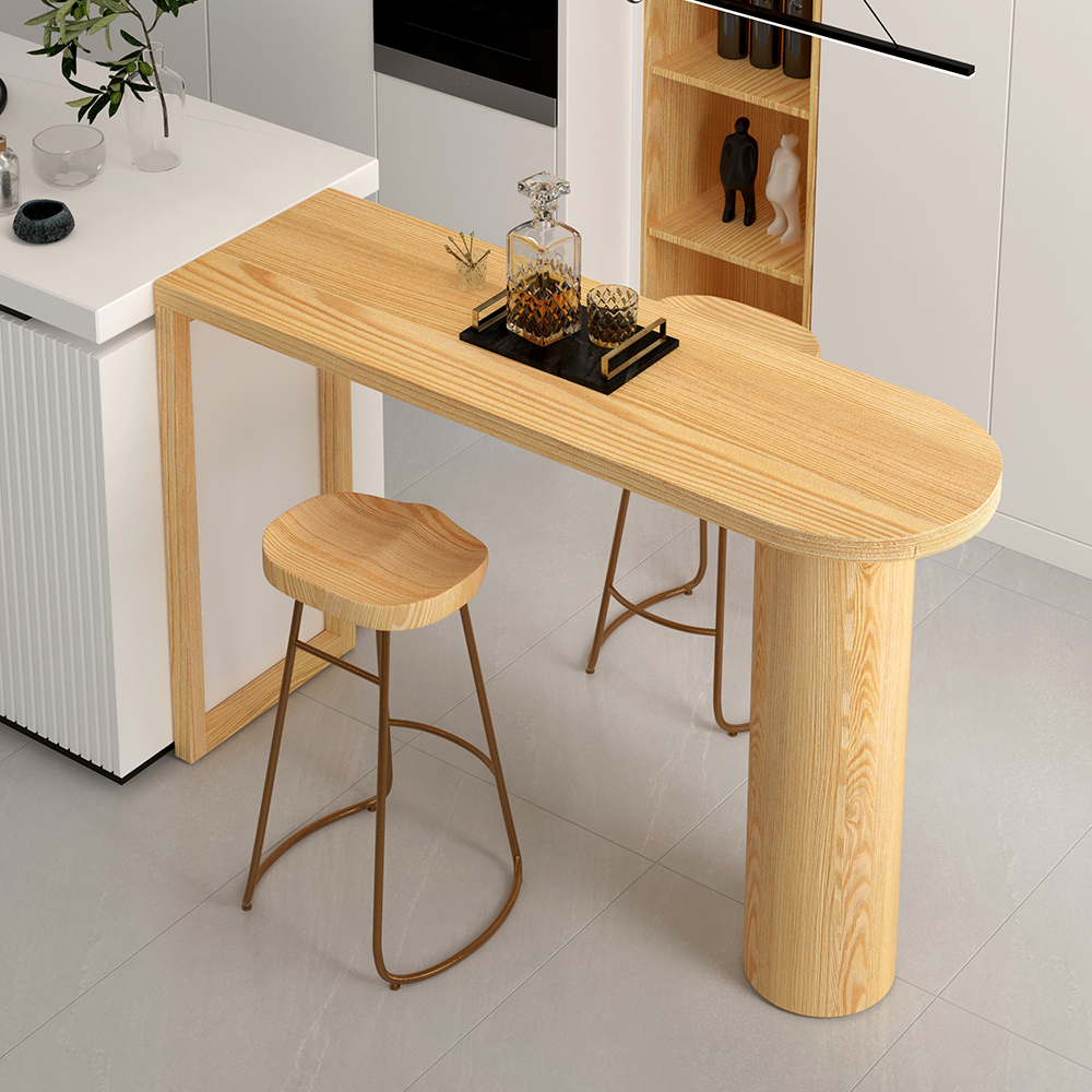 55"L Wood Bar Height Table Oval Bar Dinning Table Double Pedestal