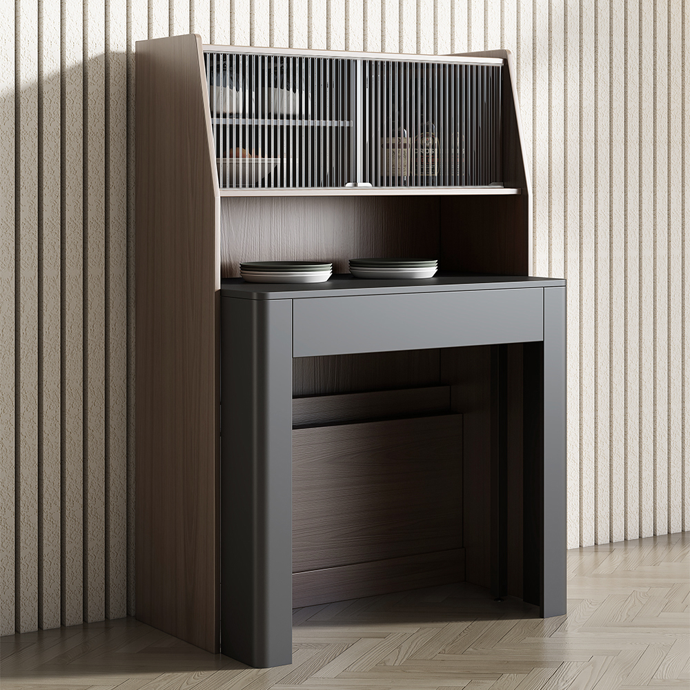 Modern Extendable Dining Table with Storage Rectangle Sideboard Glass