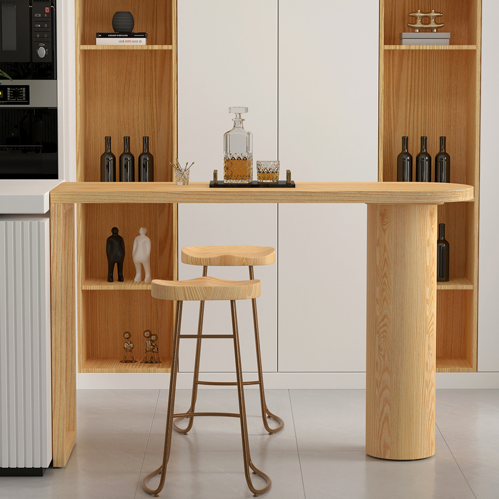 55"L Wood Bar Height Table Oval Bar Dinning Table Double Pedestal