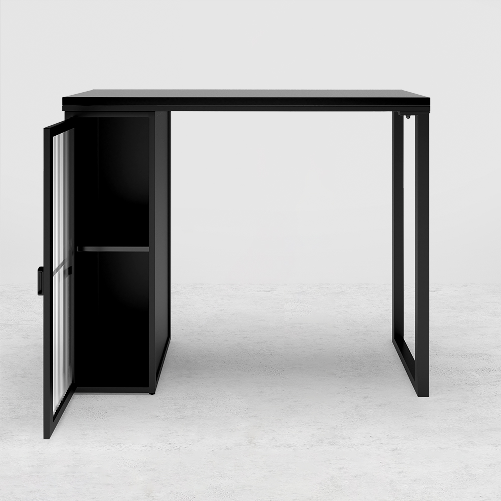 1200mm Modern Black Bar Table with Storage Glass Door Bar