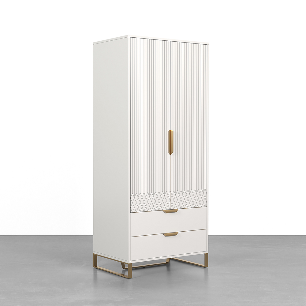 Aro Modern White Tall Wardrobe with Storage Bedroom Clothing Armoire