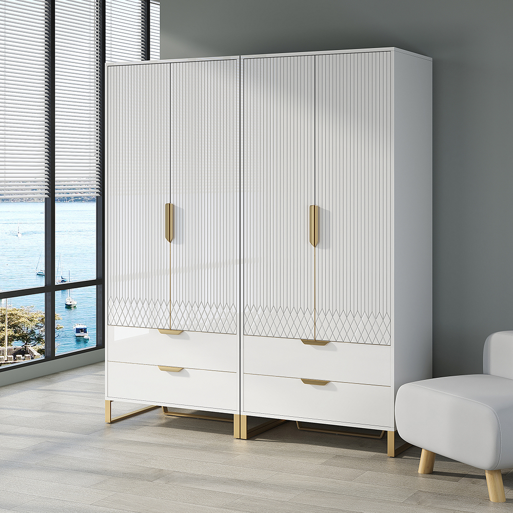 Aro Modern White Tall Wardrobe with Storage Bedroom Clothing Armoire