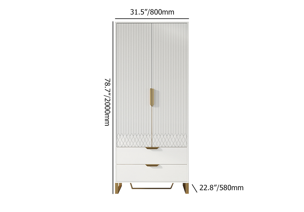 Aro Modern White Tall Wardrobe with Storage Bedroom Clothing Armoire