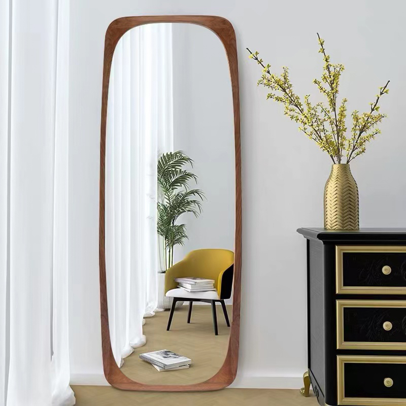 Mid-Century Rectangle Full Length Floor Mirror Wood Frame 68x20 Leaning Mirror Walnut
