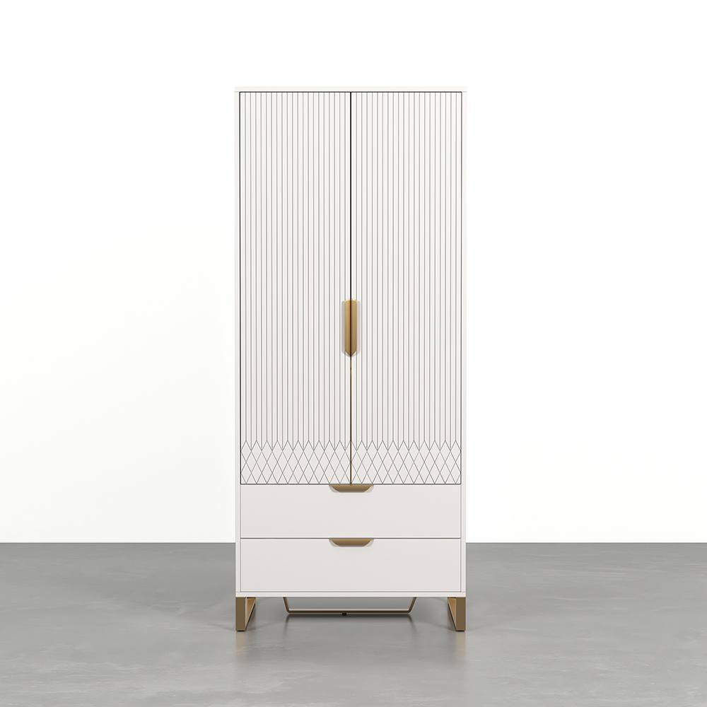 Aro Modern White Tall Wardrobe with Storage Bedroom Clothing Armoire