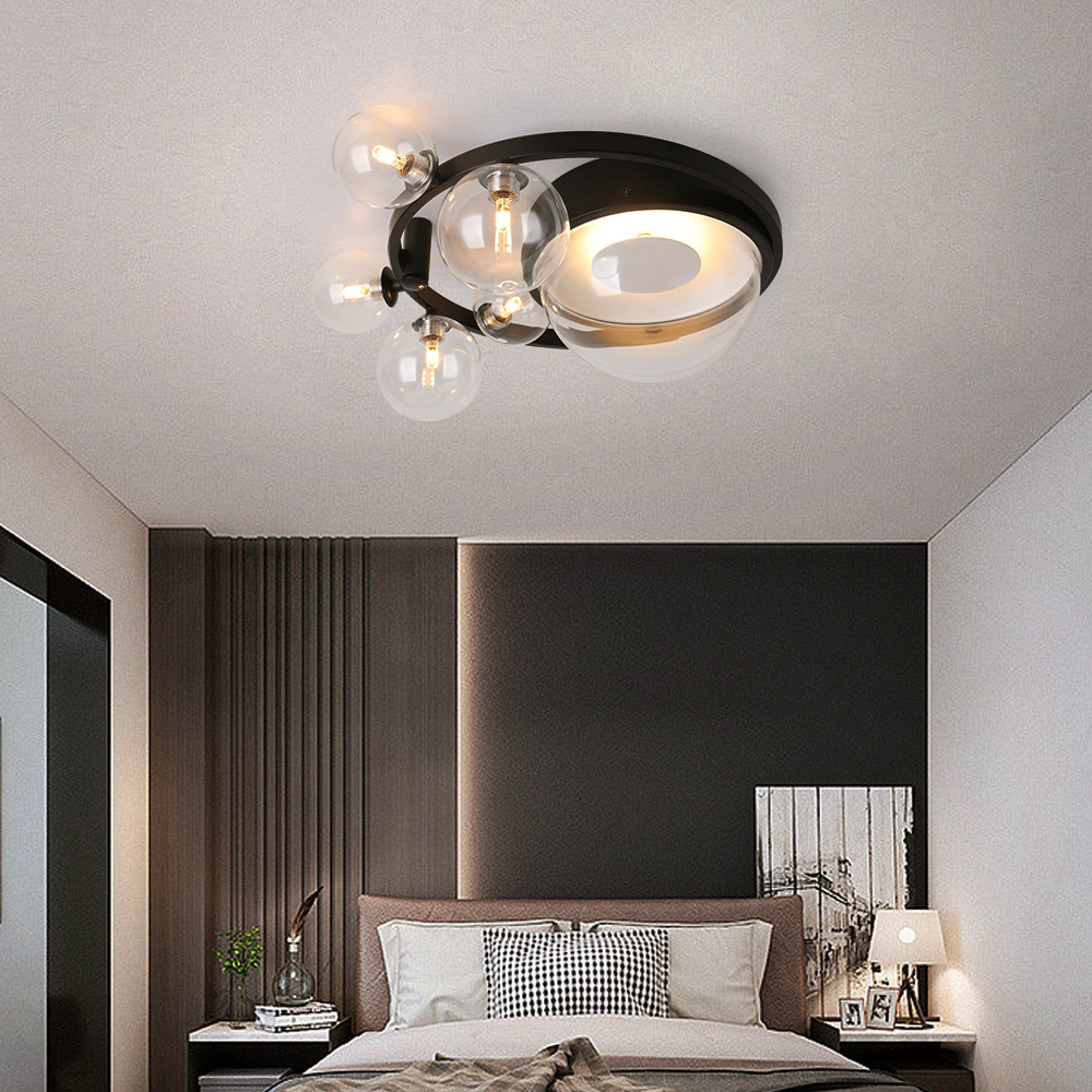 Modern 6 Light LED Black Geometric Bubble Flush Mount Ceiling Light