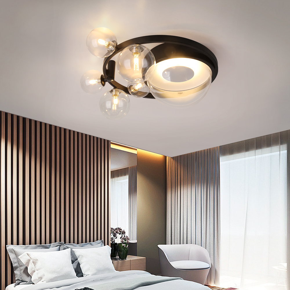 Modern 6 Light LED Black Geometric Bubble Flush Mount Ceiling Light