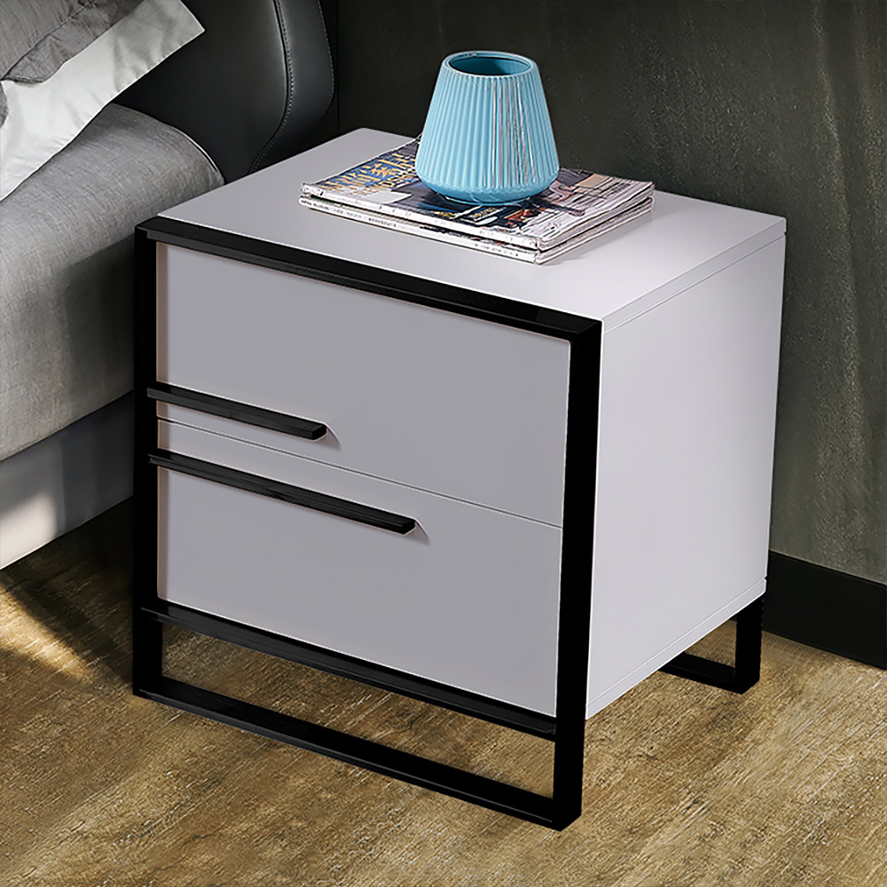 Cylina Modern White Nightstand with 2 Drawers Bedside Table with