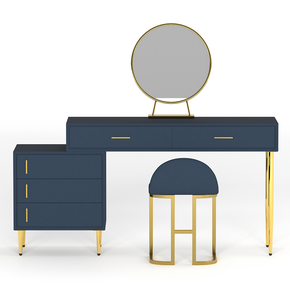 Modern Blue Makeup Vanity Set Retracted Dressing Table