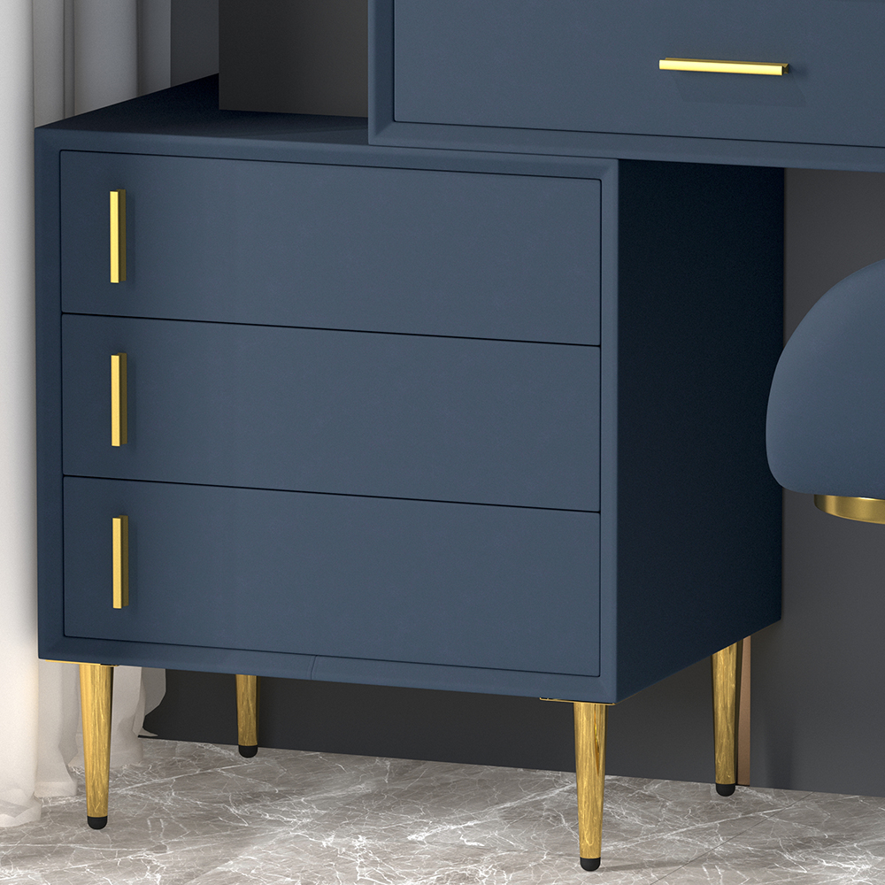Modern Blue Makeup Vanity Set Retracted Dressing Table