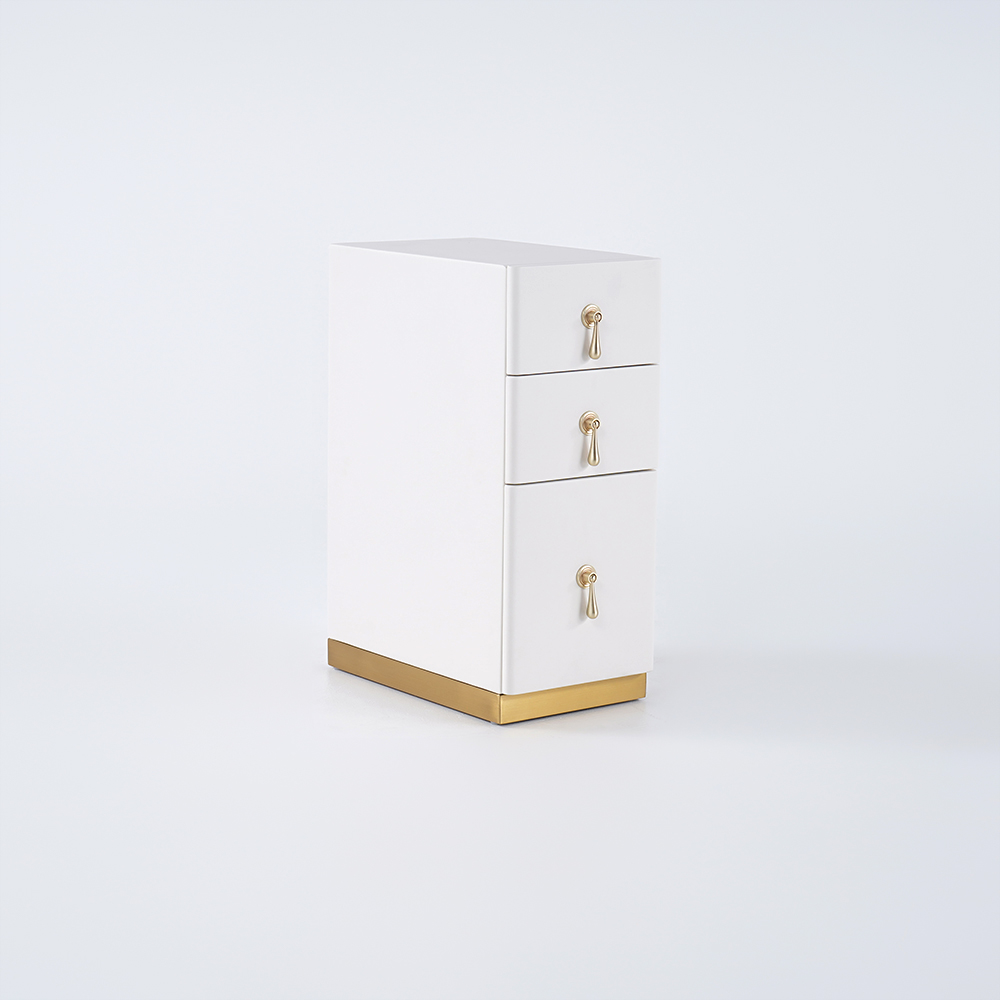 Modern Off White 3Drawer Nightstand Narrow Bedside Table with Faux