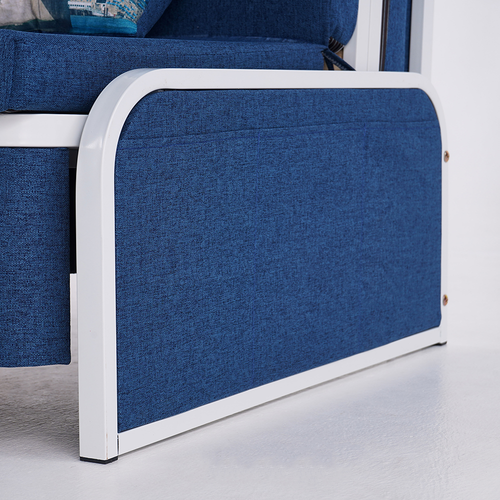 60.2" Modern Blue Cotton Linen Upholstered Convertible Sofa Bed with
