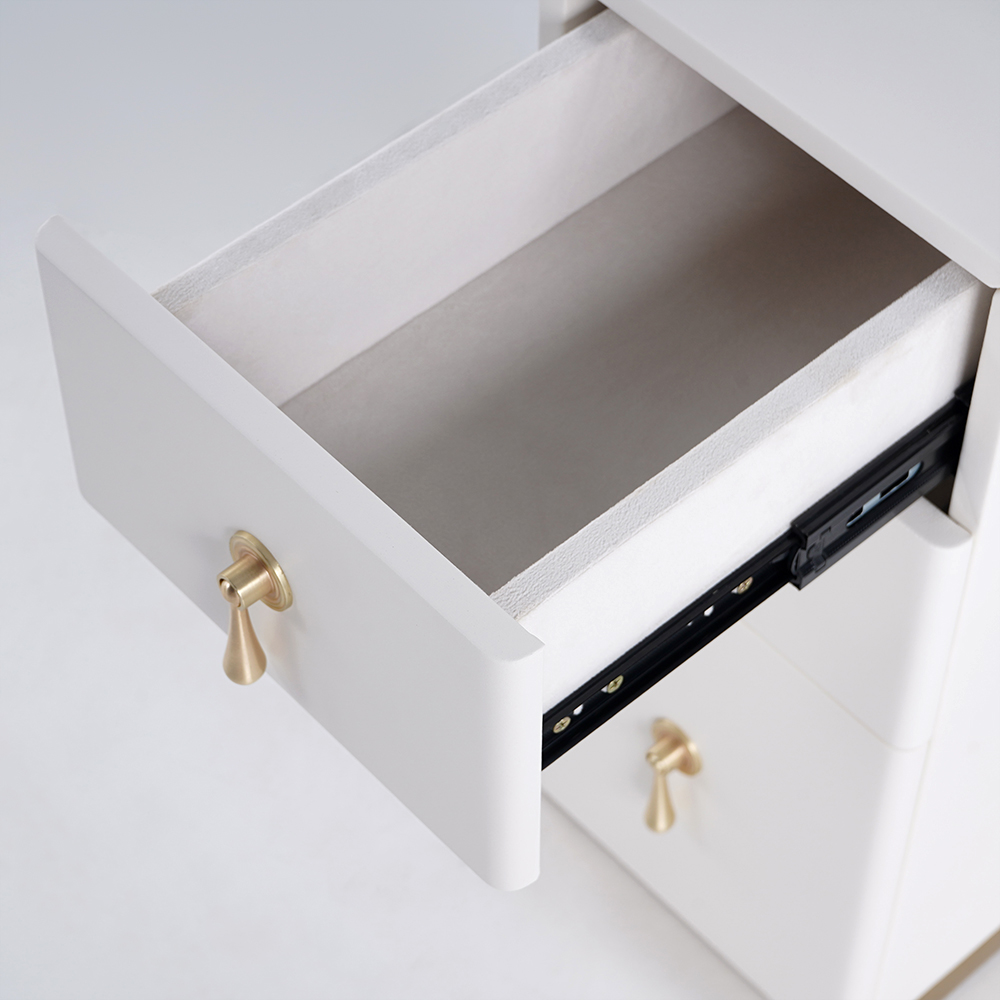 Off White 3Drawer Nightstand Narrow Bedside Table with Faux Leather