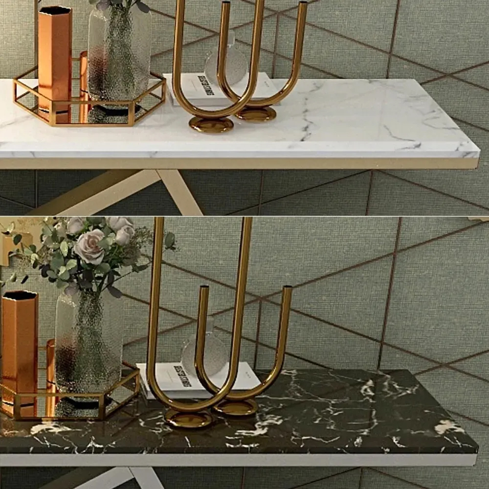 47.2" Rectangle Gold Console Table Marble Top Entryway Table
