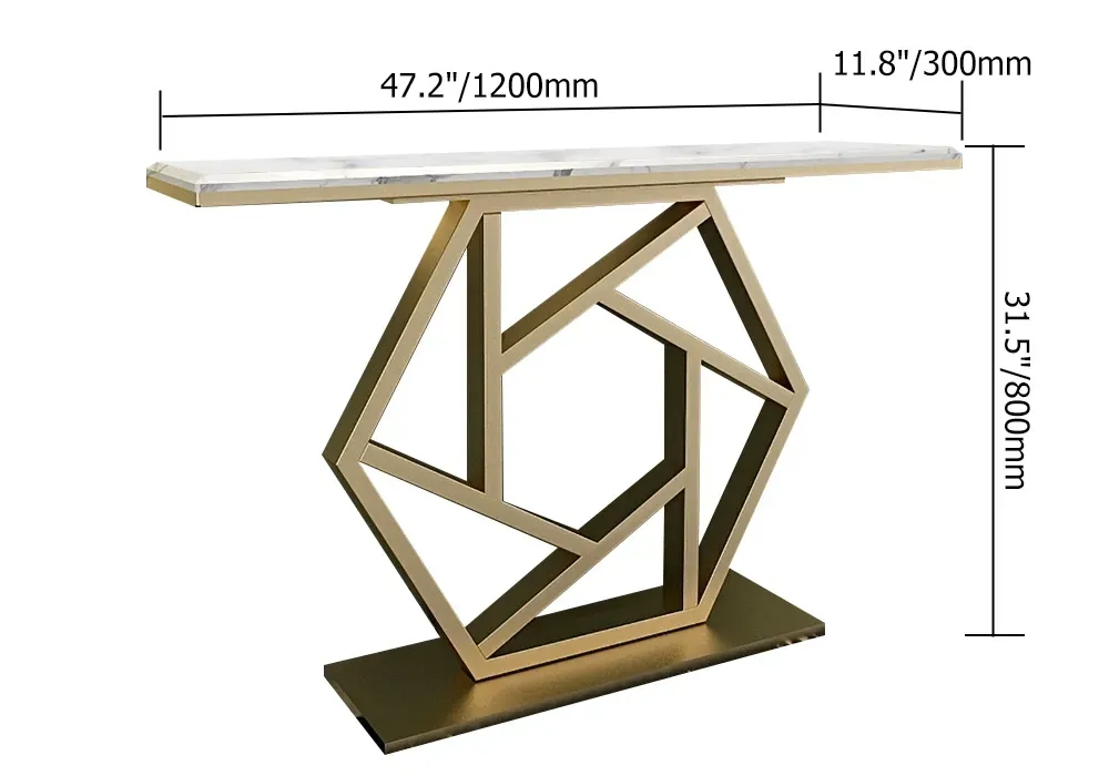 47.2" Rectangle Gold Console Table Marble Top Entryway Table