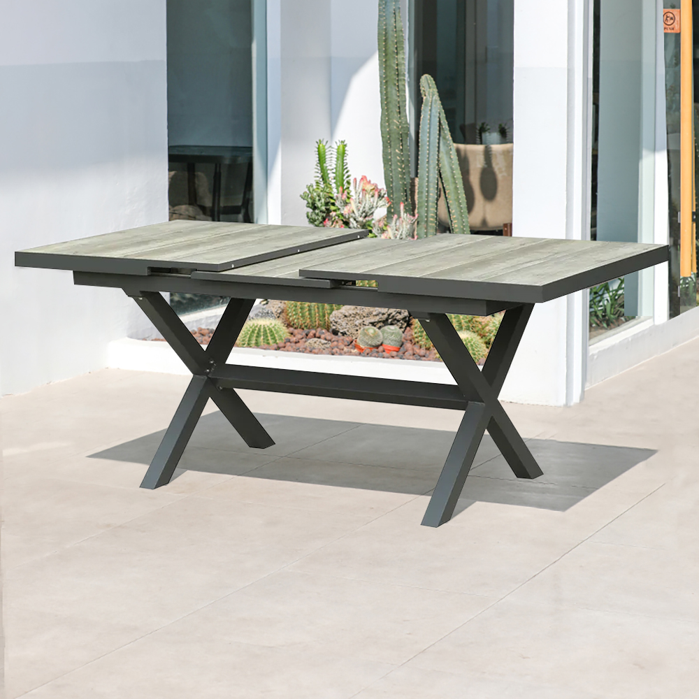 Modern Rectangle 6 - Person Extendable Outdoor Patio Dining Table in Grey & Black