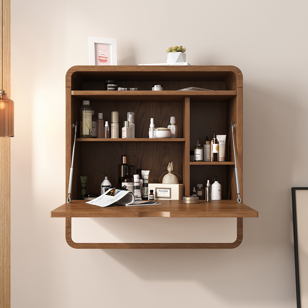 Wall Mounted Makeup Vanity with Drawer & Movable Mirror Foldable Vanity