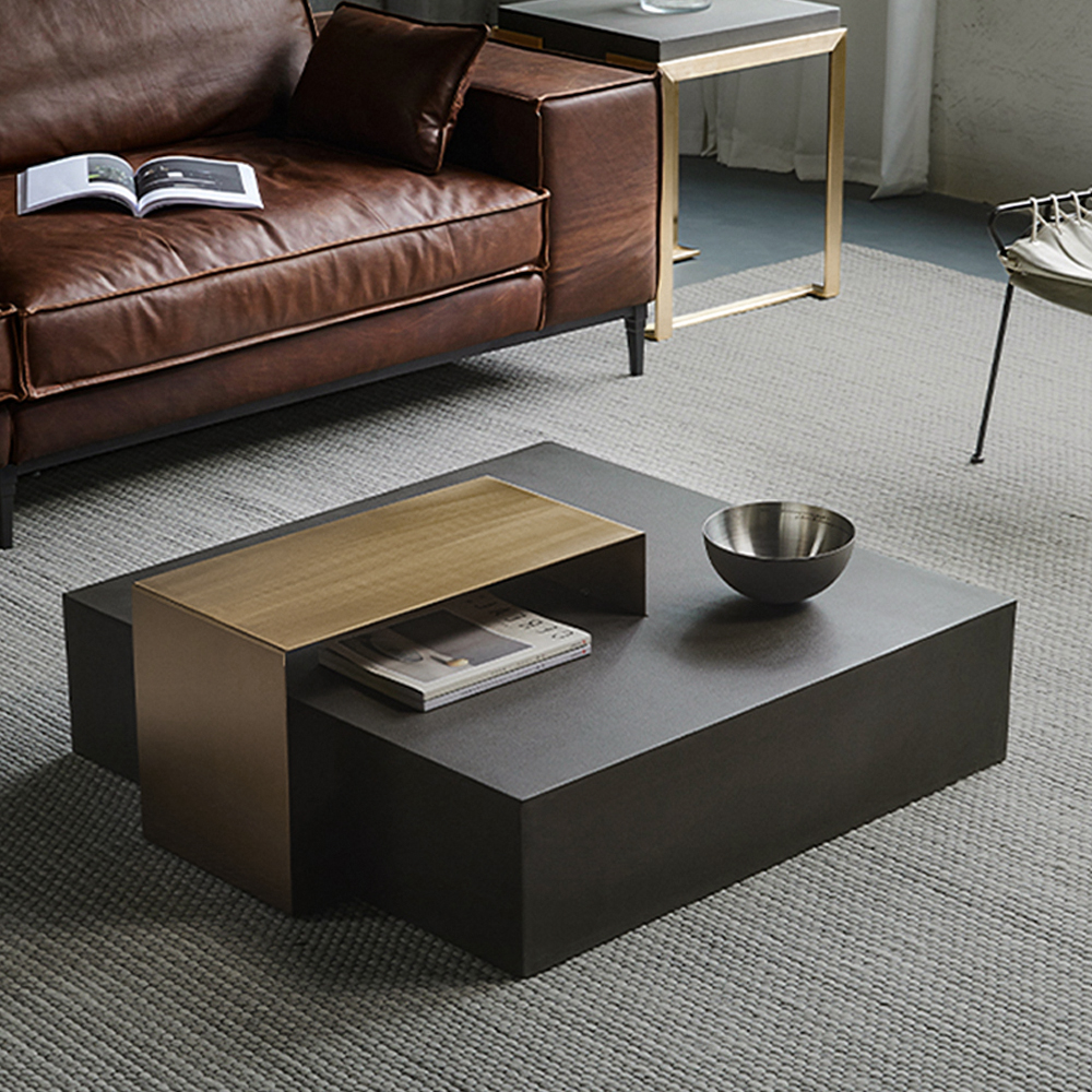 Black Coffee Table in MDF & Metal Rectangle Accent Table Living Room Furniture Homary US