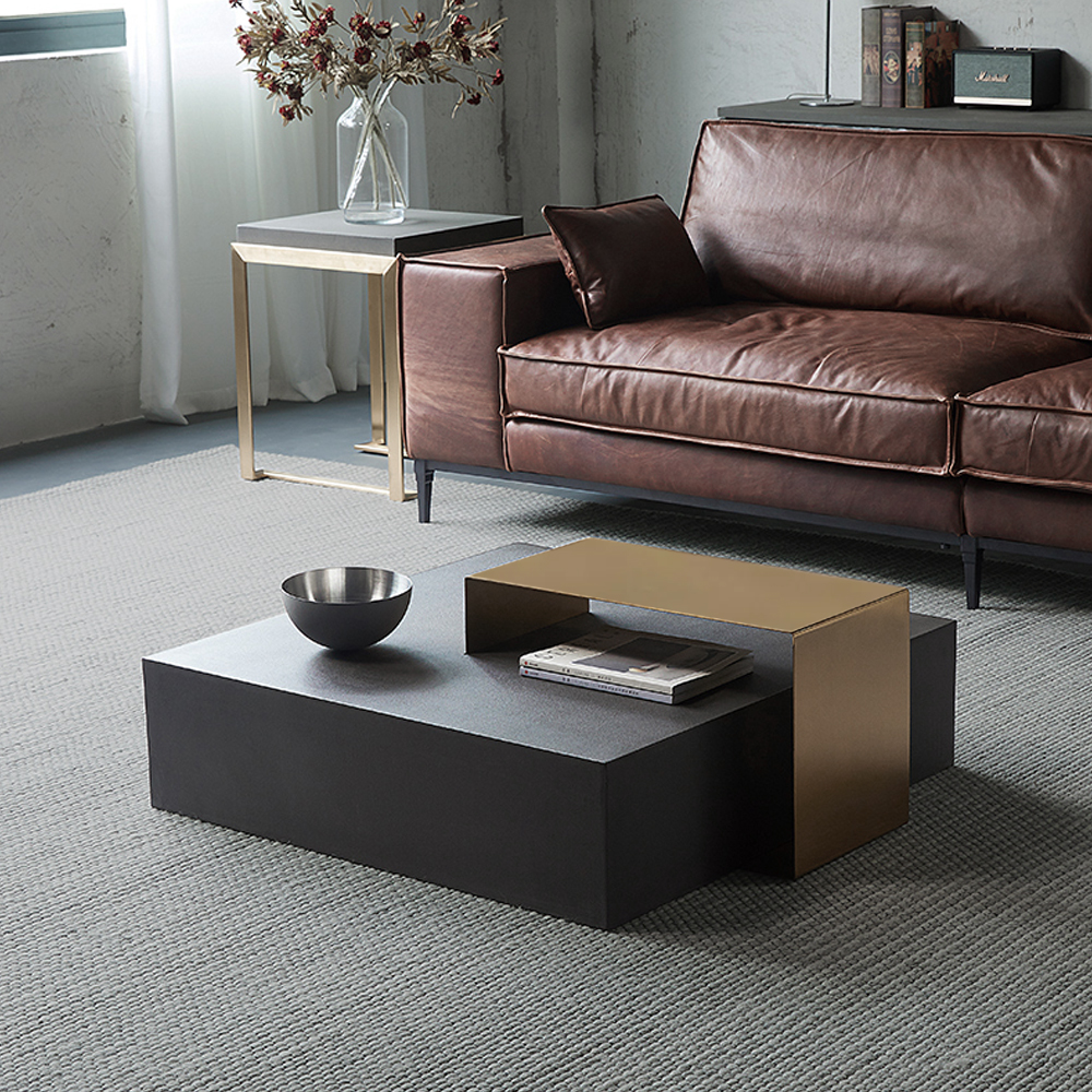 Black Coffee Table in MDF & Metal Rectangle Accent Table Living Room Furniture Homary US