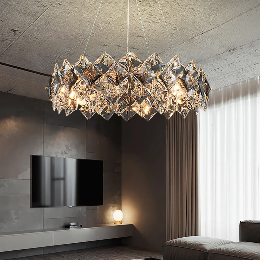 Crystack Crystal Modern 8-Light Tiered Crystal Chandelier with Adjustable Cables