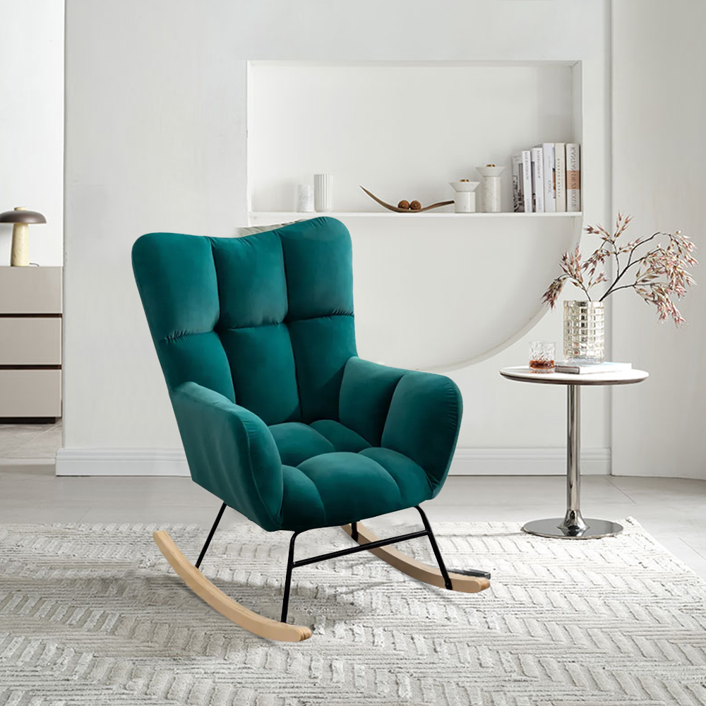 Modern Green Accent Chair with Tufted Upholstered Velvet Rocking